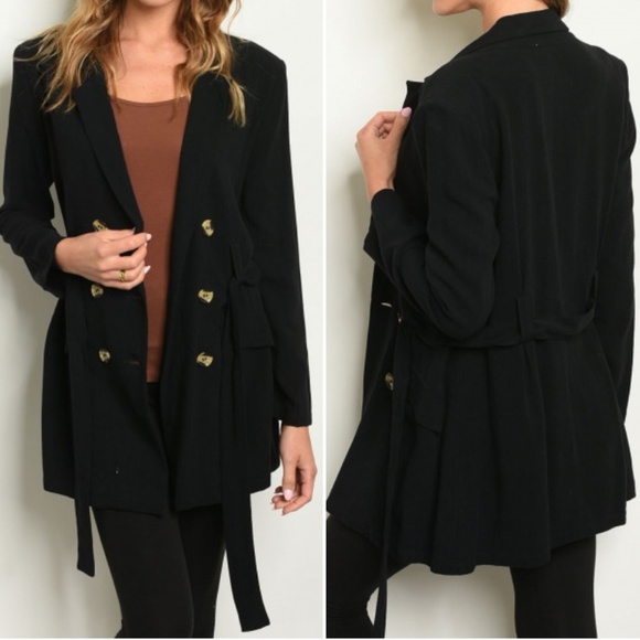 BROWN EARTH COLOR BELTED & BUTTON CLOSURE JACKET - Picture 6 of 8